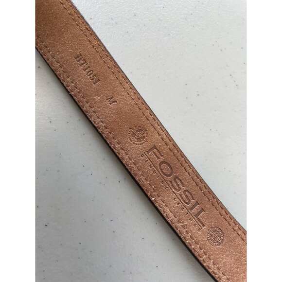 Fossil Genuine Leather Plaid Fabric Belt Unisex Medium Brown Multicolor Bohemian - Picture 3 of 12